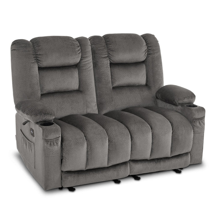 Electric Reclining Loveseat Sofa with Heat and Massage Fabric Power Loveseat Recliner